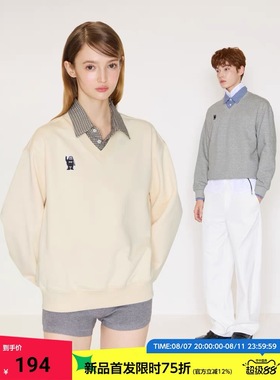 MYSAMESAME25AW格纹翻领拼接V领卫衣宽松潮牌美式套头长袖情侣装