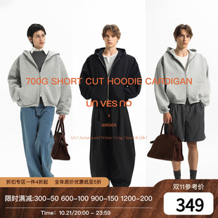700克重磅加绒 Unvesno 连帽卫衣 廓形短阔刺绣开衫