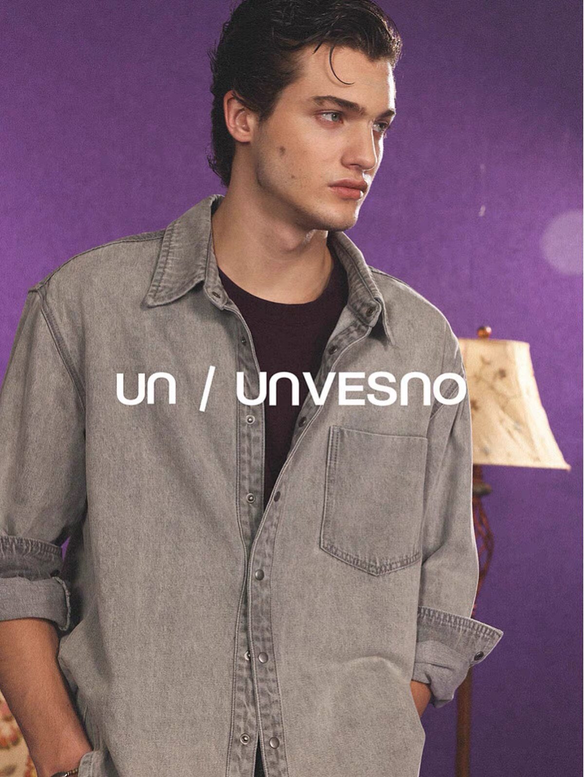 【洗水渐变】Unvesno(UN)轻奢中古慵懒感廓形双色牛仔衬衫