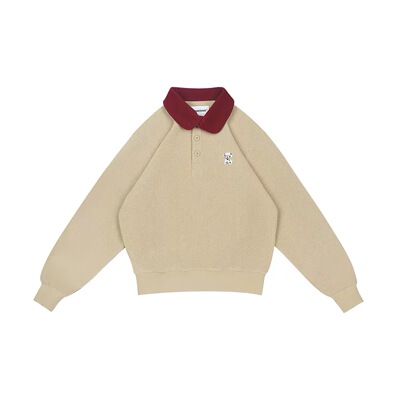 MYSAMESAME26SS撞色翻领套头羊羔绒卫衣复古休闲宽松POLO衫男女