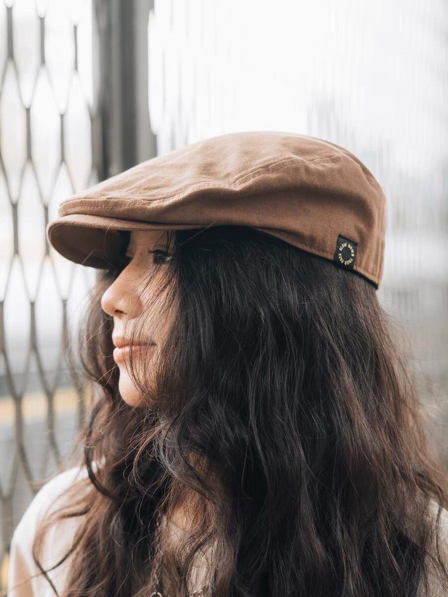 食钓SDGR SLOWDOWN休闲贝雷帽大头围美拉德复古画家帽棕色显脸小