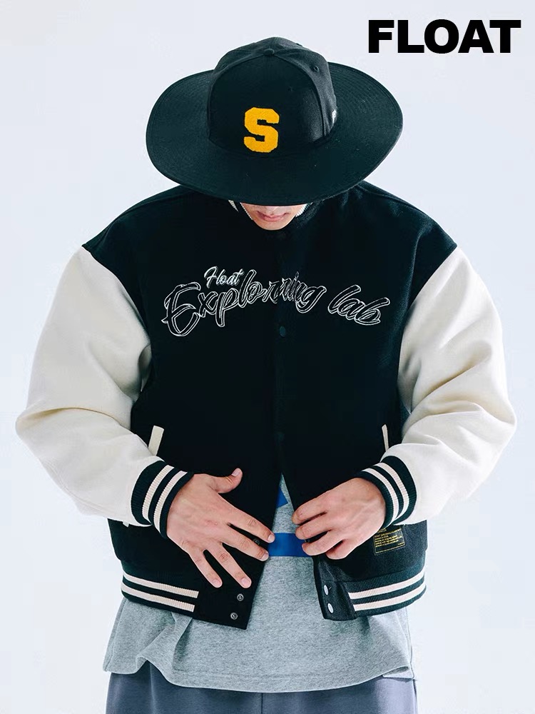 FLOAT 美式复古夹克秋季新款撞色原创设计刺绣外套宽松潮流棒球服
