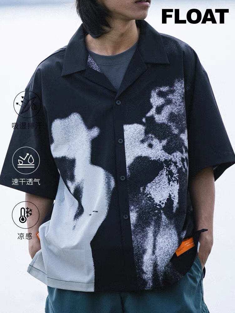 FLOAT 美式复古冰感潮流印花短袖25夏季新款宽松时尚男女翻领衬衫