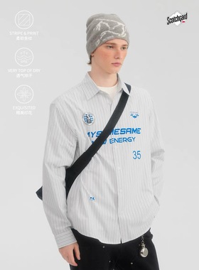 MYSAMESAME25SS思高洁透气棉条纹印花长袖衬衫宽松小众翻领衬衣