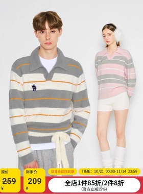 MYSAMESAME25AW亲肤保暖毛绒肌理条纹翻领毛衣宽松简约复古针织衫