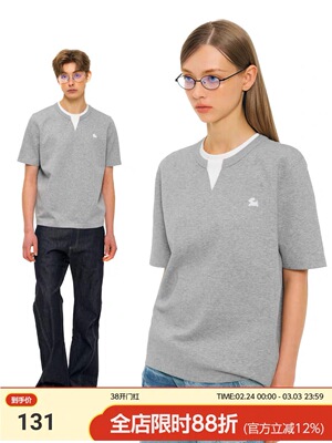 MYSAMESAME26SS假两件小狗刺绣短袖T恤日系宽松百搭半袖上衣男女