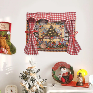 可爱卡通帘子新年圣诞节日氛围感魔术贴装饰帘子墙面遮挡窗帘装饰