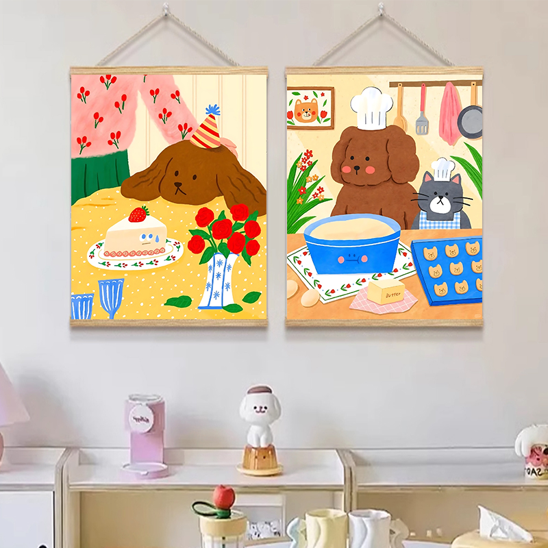 艺术插画卡通多巴胺风治愈墙面挂布背景装饰布宿舍出租房改造好物图片