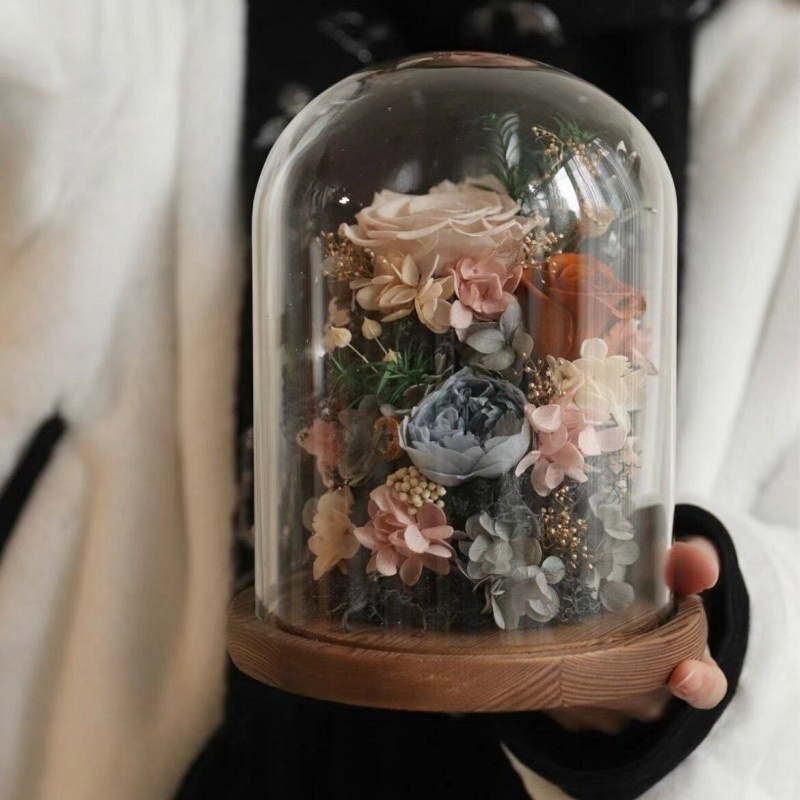 新款摆放花玻璃透明展示盒人偶圣诞树积木手模桌面摆件手办防尘罩