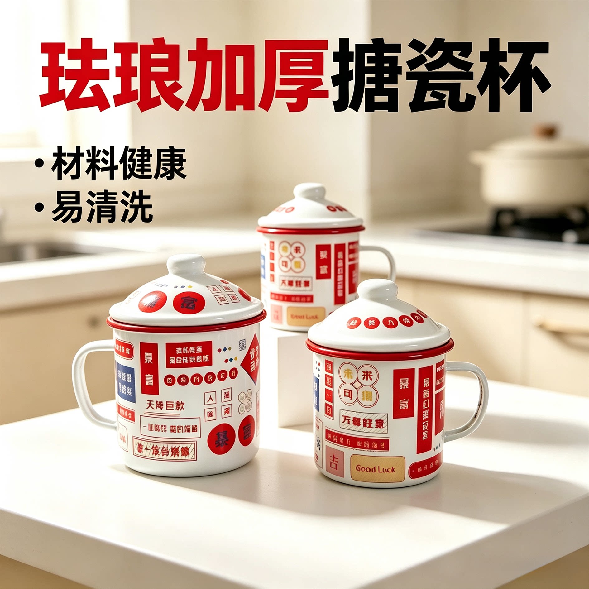 珐琅搪瓷加厚搪瓷杯创意文案暴富马克杯