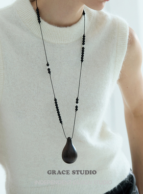 文艺气质黑檀木葫芦吊坠毛衣链