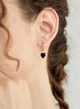 G/S罗曼蒂消亡 复古黑色桃心滴釉爱心耳环女 精致轻奢可拆卸耳饰