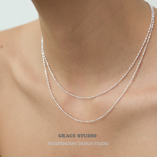 G/S 极简高级感超闪银色小珠子纯银锁骨链女小众叠戴素链项链s925