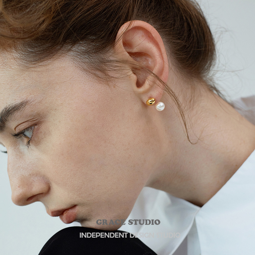 G/S精致迷你珍珠金豆后挂式耳环