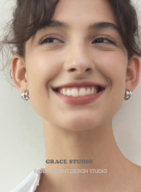 G/S 时髦金属风宽面设计C型耳钉欧美简约三层线条耳环高级感耳饰