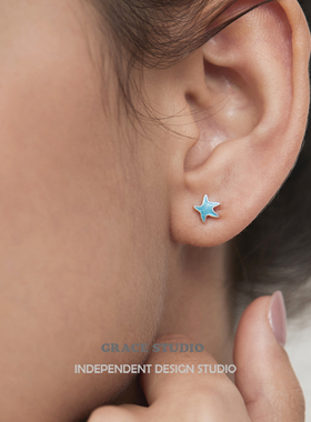 G/S小海星 精致迷你蓝色星星小耳钉女春夏俏皮度假风百搭耳环耳饰