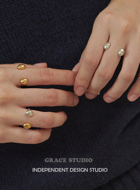 G/S 店主推荐 小众极简金银撞色开口小豆子戒指女叠戴设计感指环