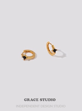 G/S缪斯 小巧精致迷你黑锆石小耳圈女简约百搭气质耳环通勤小耳钉