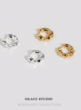 G/S巴塞罗那 经典精致切割金属耳圈简约高级感百搭时髦hoop耳环