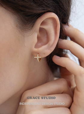 G/S工作日序曲 精致迷你十字锆石耳圈女简约百搭耳扣纯银耳环耳饰