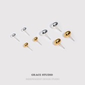 S小豆丁 可爱金属风椭圆小豆子耳钉女精致迷你百搭简约小球耳环