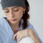 欧美LIE不规则光面小银珠项链极简轻奢小众高级感耳环手链