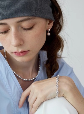 G/S 欧美LIE不规则光面小银珠项链极简轻奢小众高级感耳环手链