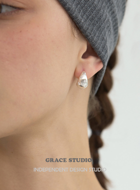 G/S经典款 法式椭圆水滴锆石镶嵌耳环女时髦金属风耳圈耳扣耳饰