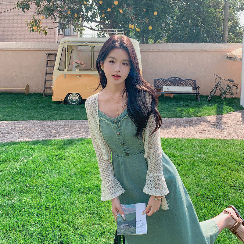 现货优质精品疯狂促销甩卖实拍2024夏装新款女装牛仔连衣裙两件套