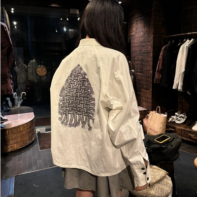 自主 nemeth 短款背后绳结图案印花棉衬衫长袖外套 男女同款