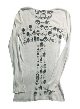LGB 十字骷髅打底长袖T恤 休闲白色印花卫衣