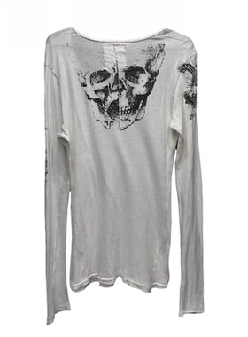 LGB 视觉系骷髅长袖卫衣 休闲印花白色上衣