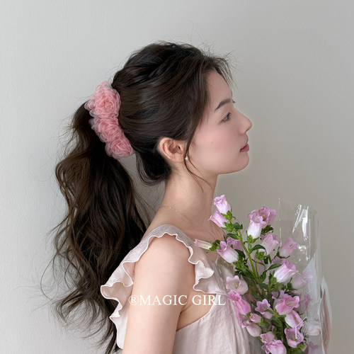 少女森系绢纱花朵香蕉夹发饰温柔度假风抓夹发夹头饰甜美发卡夹子