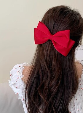 魔丽少女红色双层缎面蝴蝶结发夹少女弹簧夹发饰高级大号头饰