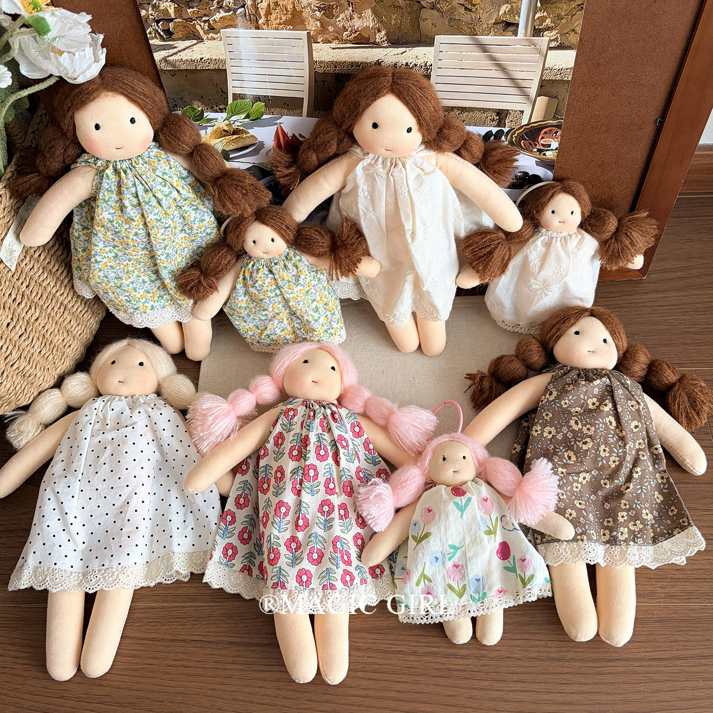【陪伴小屋】可爱碎花裙姐妹玩偶摆件华德福娃娃包包挂件女孩礼物图片