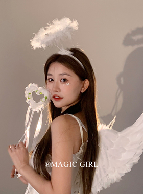 万圣节白色天使羽毛翅膀背部配饰成人cos道具节日装扮道具魔法棒