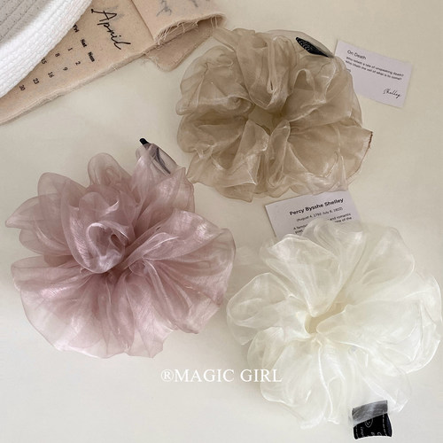 超仙欧根纱大肠发圈女光泽感网纱发绳头花发饰高级感时尚头绳头饰