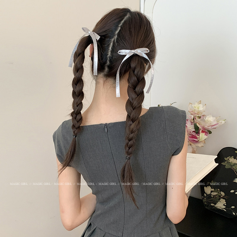 芭蕾风银色丝带蝴蝶结发夹马尾夹