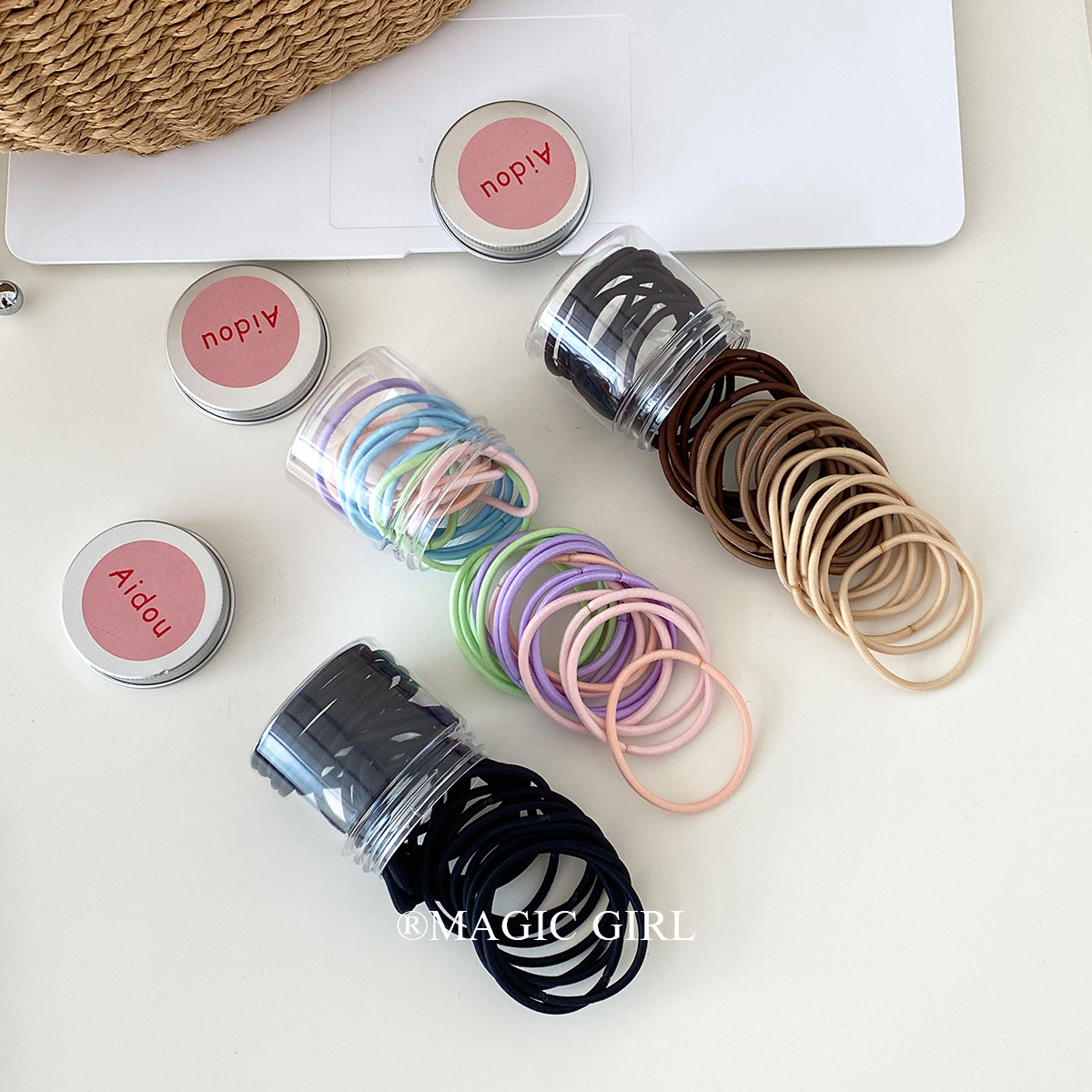 黑色基础款隐形马尾发绳高弹力不伤发橡皮筋发圈糖果色头绳发饰女