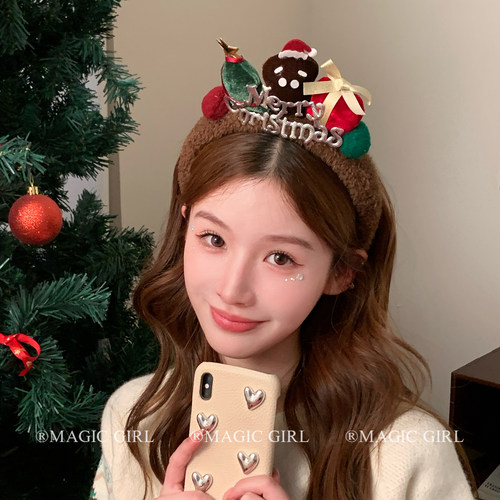 圣诞节头饰可爱毛绒姜饼人发箍氛围感圣诞树头箍配饰装扮发饰发夹