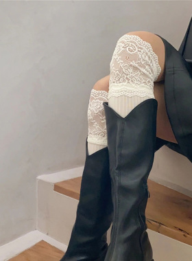 绝美靴子袜蕾丝过膝袜搭配靴子美拉德风满满过膝堆堆袜丝袜骑士靴