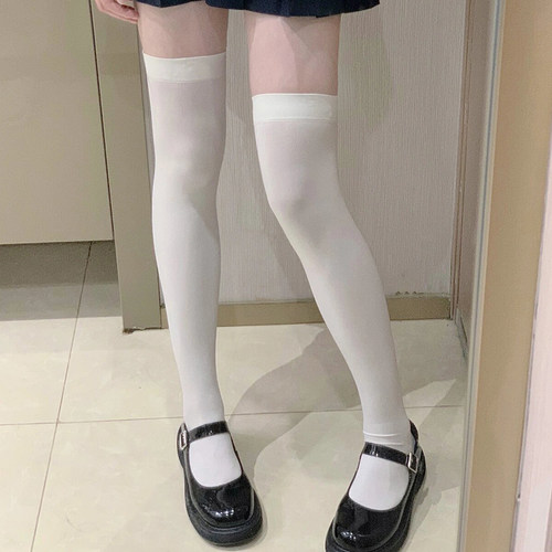 jk过膝袜奶白色春夏季薄款天鹅绒