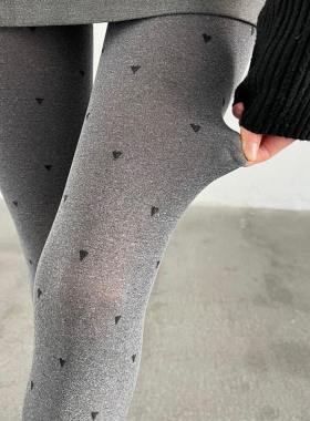 2024新款波点连裤袜秋冬季灰色爱心打底裤新款天鹅绒薄款秋裤甜美