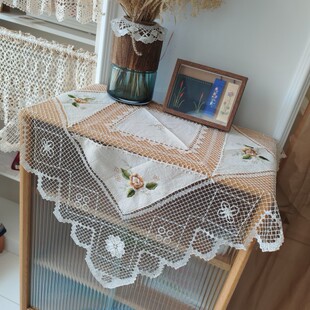 【英国乡舍】质朴乡村 纯棉多尺寸网扣蕾丝小机绣盘垫/桌布/盖巾