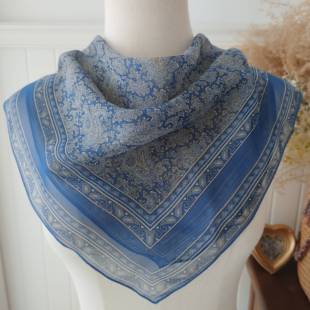 真丝乔其纱丝巾复古腰果花防晒方巾纱巾2色入