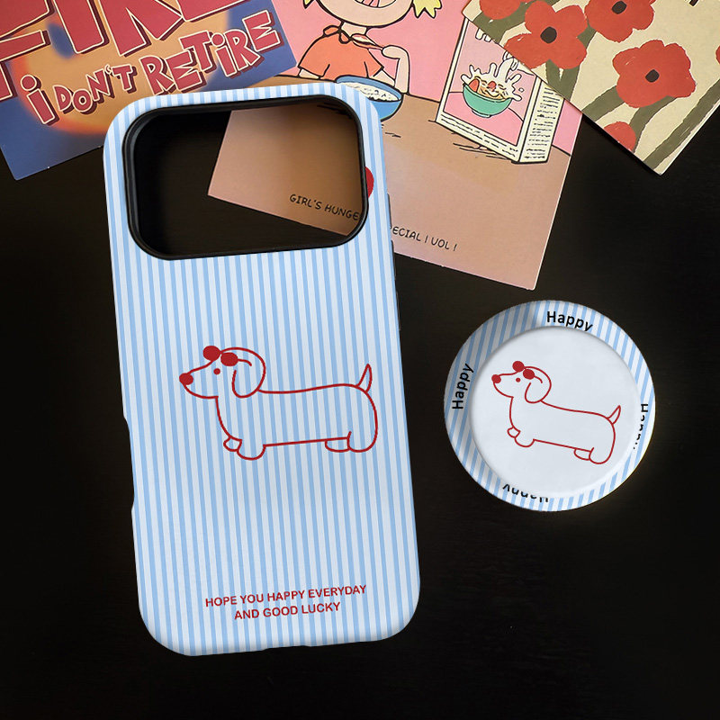 条纹小狗适用苹果17promax手机壳iphone16pro菲林磁吸支架个性华为P80小米15小众vivo防摔保护壳oppo清新可爱