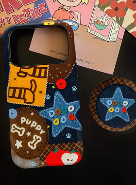 牛仔星星小狗适用苹果17promax手机壳iphone16pro菲林磁吸支架个性华为P80小米15小众vivo防摔保护壳oppo卡通