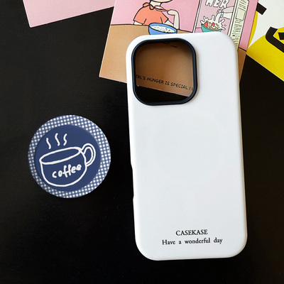 极简格纹咖啡适用苹果17promax手机壳iphone16pro菲林磁吸支架个性华为P80小米15小众vivo防摔保护壳oppo纯色