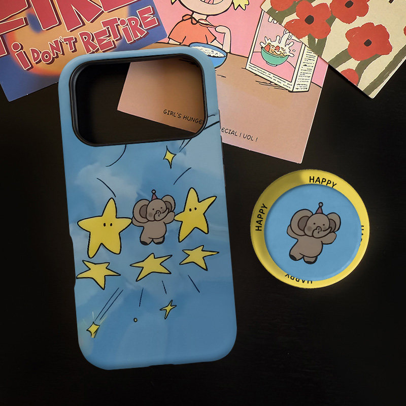 星星小象适用苹果17promax手机壳iphone16pro菲林磁吸支架个性华为P80小米15小众vivo防摔保护壳oppo晕染涂鸦
