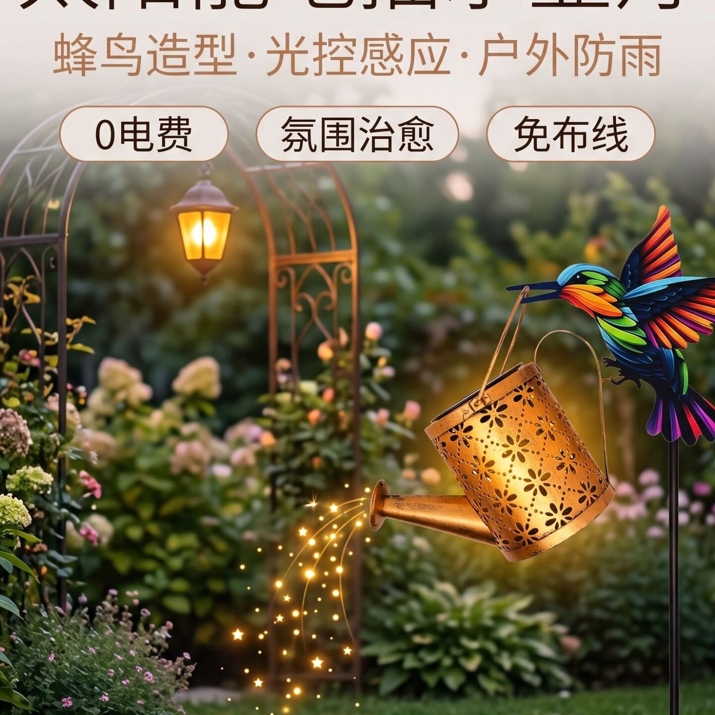 曈胧光电太阳能户外庭院地插水壶灯别墅铁艺防水景观草坪装饰灯